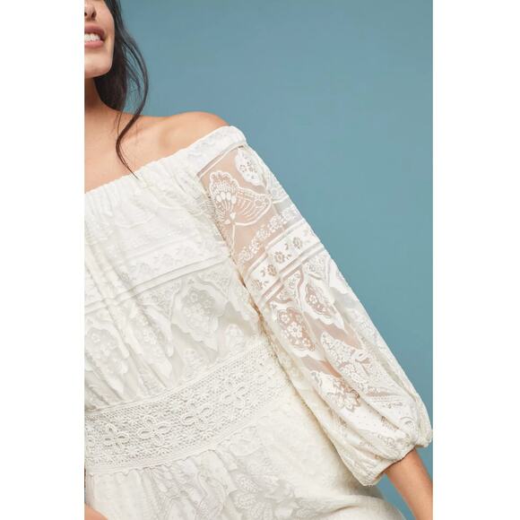 Farm Rio Elliot Off The Shoulder Lace Cream Boho Jumpsuit Size XS - Picture 3 of 13